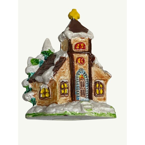 Russ Berrie Vintage Ceramic Christmas Ornaments Set Of 2 Church and Toy Shop - Picture 4 of 8